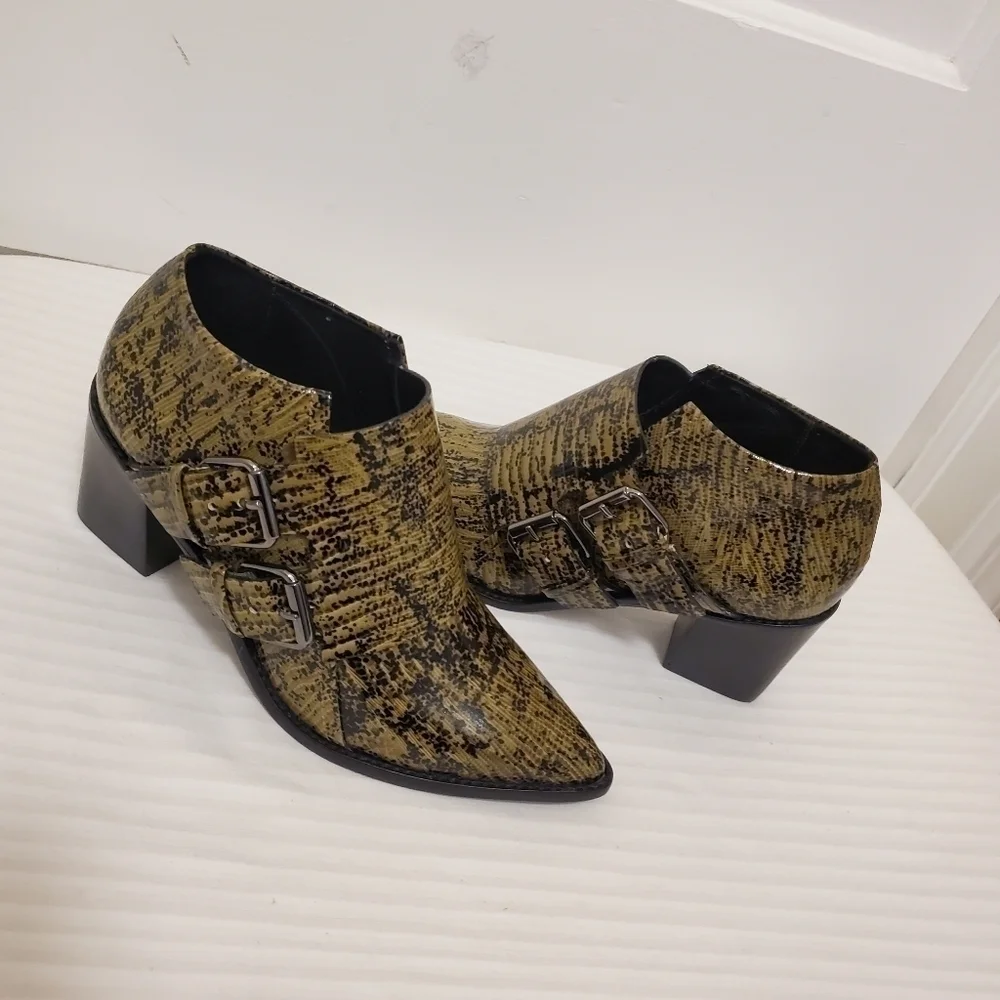 NWOB Tibi Billie Lizard Embossed Leather Ankle Booties Size 36, Unique, Sharp